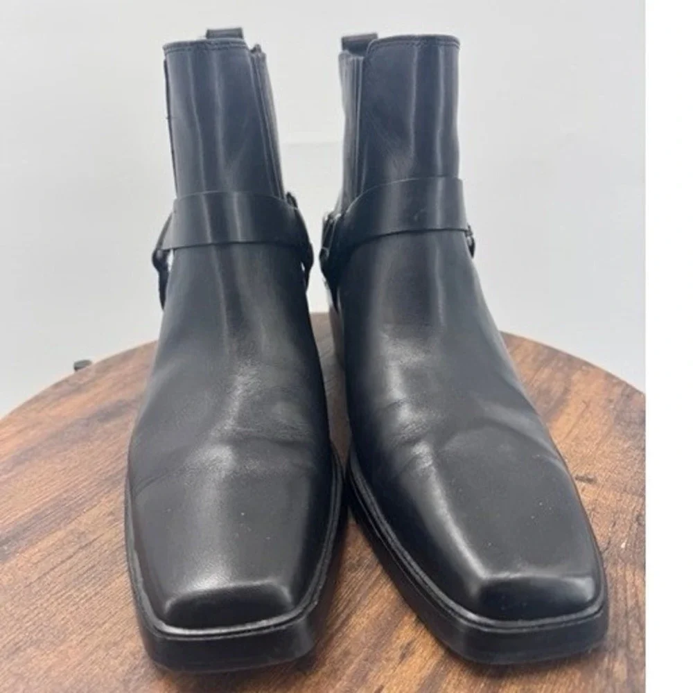 Sam Edelman Womens Black Leather Harness Ankle Bootie SZ 11 Square Toe Moto